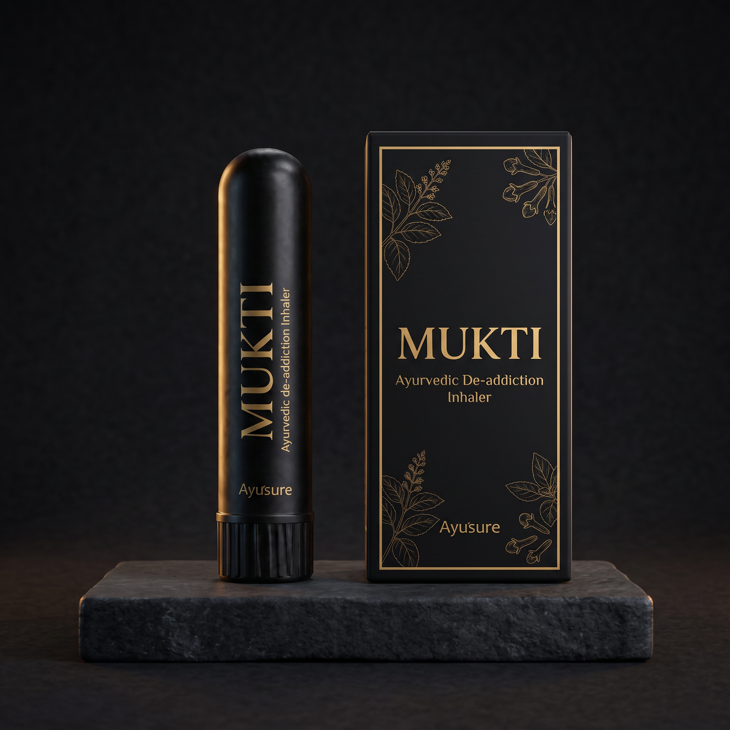 MUKTI inhaler with premium black and gold box