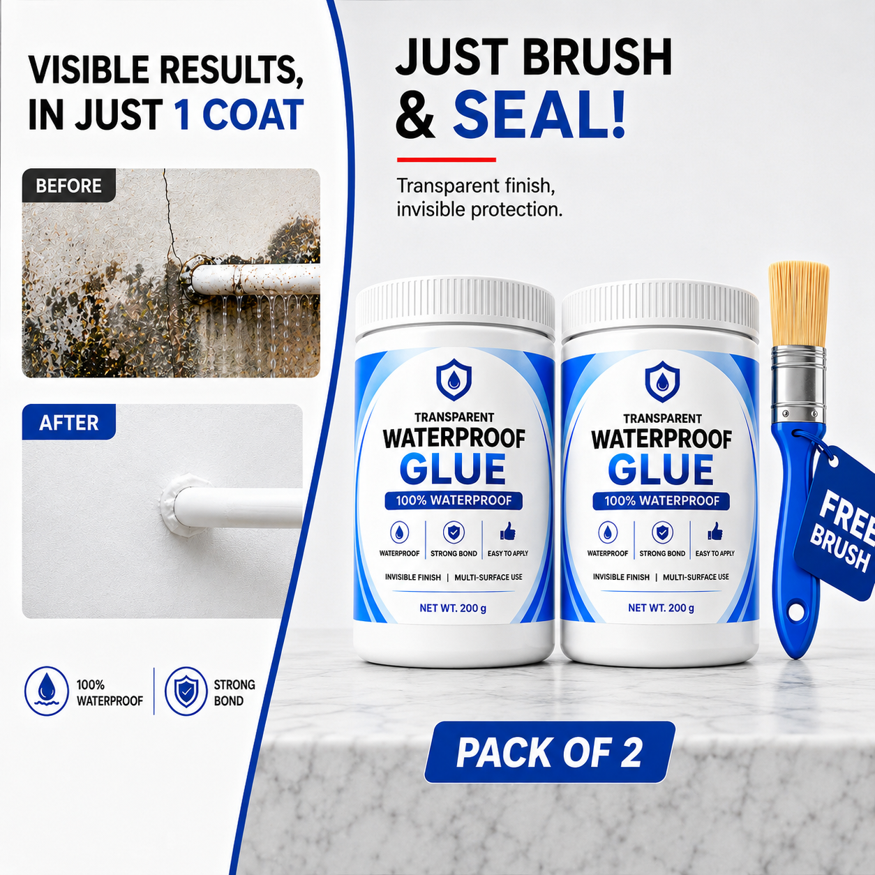 🔥 Buy 1 Get 1 Free Transparent Waterproof Glue + Free Brush 🔥