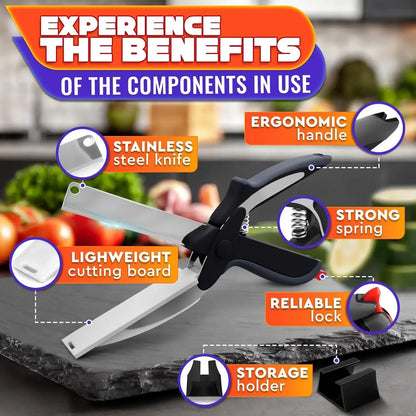 2-in-1 Kitchen Scissors & Cutting Board – Stainless Steel Shears with Safety Lock