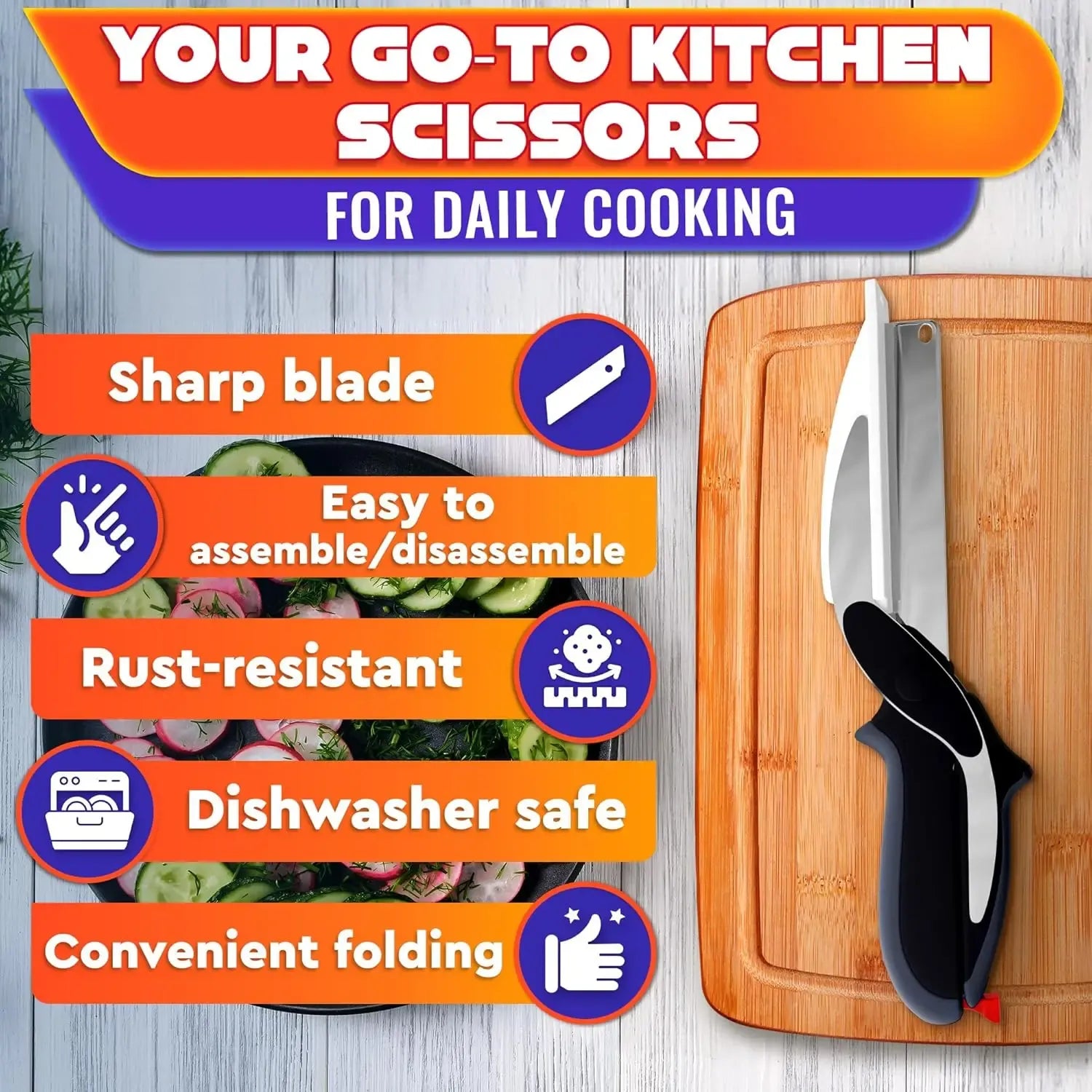 2-in-1 Kitchen Scissors & Cutting Board – Stainless Steel Shears with Safety Lock